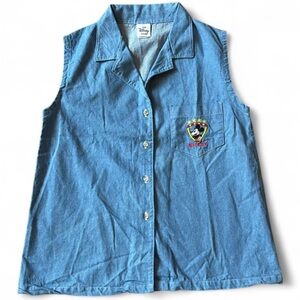 Vintage Disney Denim Blue Sleeveless Top with Pocket Embroidery of Mickey